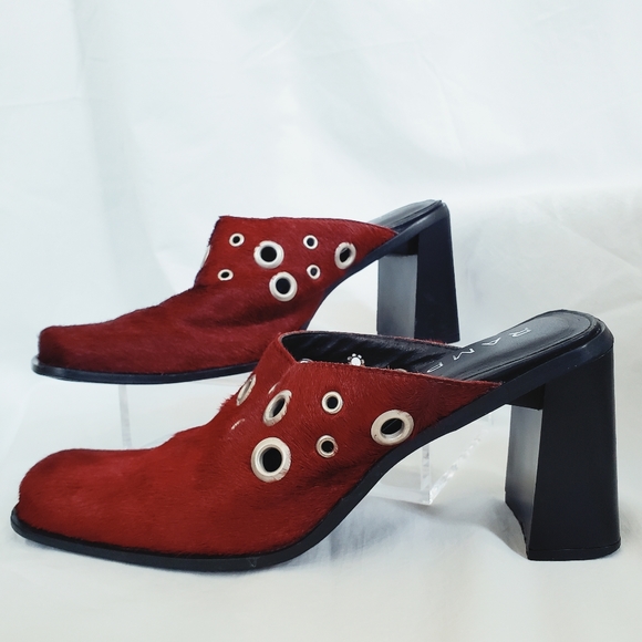 Burgundy Fur High Heel Mule Shoes - Picture 2 of 10